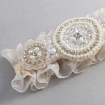 Ivory and Ivory Organza Wedding Garter / Ivory and Solid Ivory Wedding Garters / Linda # (Ivory-871-871)-13-A00