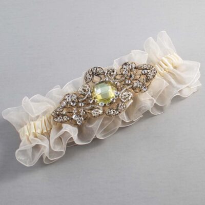 Ivory and Brown Wedding Garter / Ivory Wedding Garters / Bijou # (Ivory-871-871)-13-A01-Antique