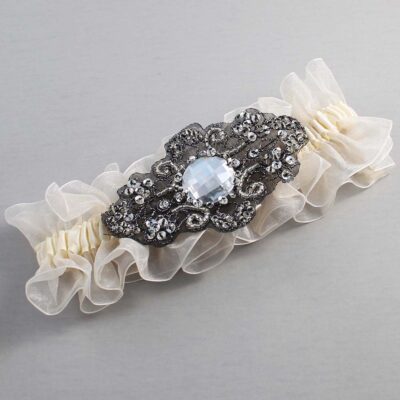 Ivory and Black Wedding Garter / Ivory Wedding Garters / Bijou # (Ivory-871-871)-13-A02-Black