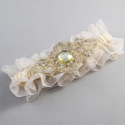 Ivory and Gold Wedding Garter / Ivory Wedding Garters / Bijou # (Ivory-871-871)-13-A03-Gold