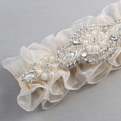 Ivory and Ivory Organza Wedding Garter / Ivory and Solid Ivory Wedding Garters / Charlotte # (Ivory-871-871)-13-A06-Silver