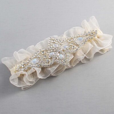 Ivory and Ivory Organza Wedding Garter / Ivory and Solid Ivory Wedding Garters / Lorine # (Ivory-871-871)-13-A09-Silver