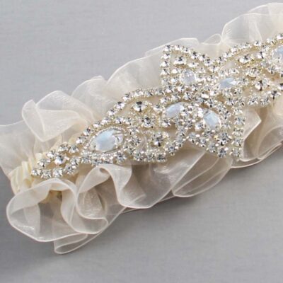Ivory and Ivory Organza Wedding Garter / Ivory and Solid Ivory Wedding Garters / Lorine # (Ivory-871-871)-13-A09-Silver