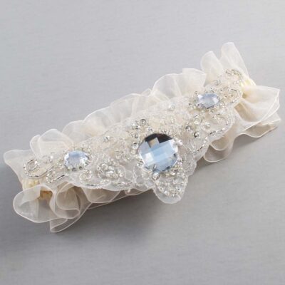 Ivory and Gray Wedding Garter / Ivory Wedding Garters / Mitzi # (Ivory-871-871)-13-A10-Gunmetal