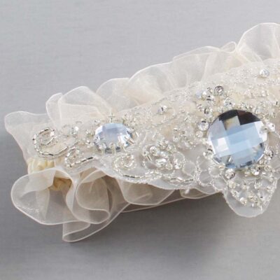 Ivory and Gray Wedding Garter / Ivory Wedding Garters / Mitzi # (Ivory-871-871)-13-A10-Gunmetal