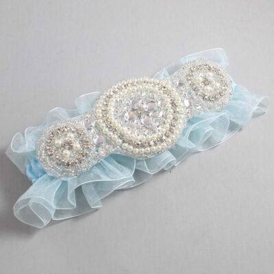 Alice Blue and Light Blue Organza Wedding Garter / Solid Blue Wedding Garters / Linda # (Light Blue-305-305)-13-A00