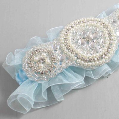 Alice Blue and Light Blue Organza Wedding Garter / Solid Blue Wedding Garters / Linda # (Light Blue-305-305)-13-A00