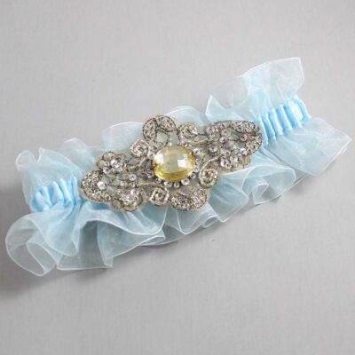 Alice Blue and Brown Wedding Garter / Blue Wedding Garters / Bijou # (Light Blue-305-305)-13-A01-Antique
