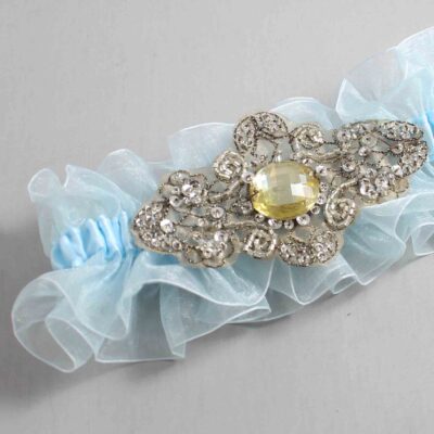 Alice Blue and Brown Wedding Garter / Blue Wedding Garters / Bijou # (Light Blue-305-305)-13-A01-Antique