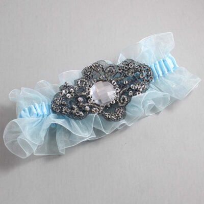 Alice Blue and Black Wedding Garter / Blue Wedding Garters / Bijou # (Light Blue-305-305)-13-A02-Black