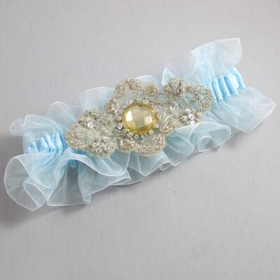 Alice Blue and Gold Wedding Garter / Blue Wedding Garters / Bijou # (Light Blue-305-305)-13-A03-Gold