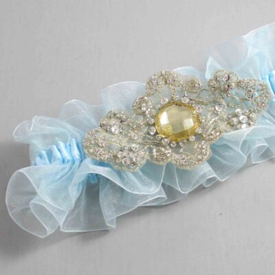 Alice Blue and Gold Wedding Garter / Blue Wedding Garters / Bijou # (Light Blue-305-305)-13-A03-Gold