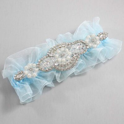 Alice Blue and Light Blue Organza Wedding Garter / Solid Blue Wedding Garters / Charlotte # (Light Blue-305-305)-13-A06-Silver