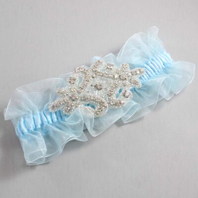 Alice Blue and Light Blue Organza Wedding Garter / Solid Blue Wedding Garters / Heather # (Light Blue-305-305)-13-A07-Silver