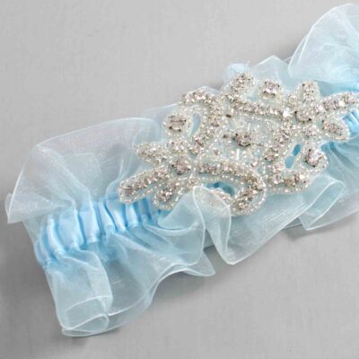 Alice Blue and Light Blue Organza Wedding Garter / Solid Blue Wedding Garters / Heather # (Light Blue-305-305)-13-A07-Silver