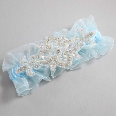 Alice Blue and Light Blue Organza Wedding Garter / Solid Blue Wedding Garters / Isabella # (Light Blue-305-305)-13-A08-Silver