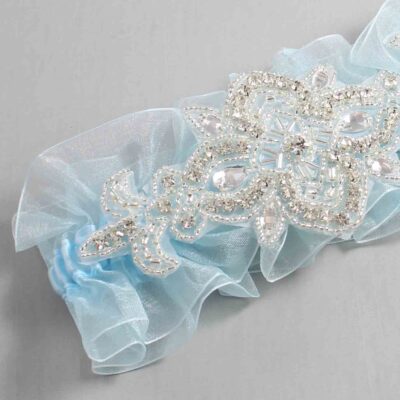 Alice Blue and Light Blue Organza Wedding Garter / Solid Blue Wedding Garters / Isabella # (Light Blue-305-305)-13-A08-Silver