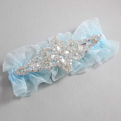 Alice Blue and Light Blue Organza Wedding Garter / Solid Blue Wedding Garters / Lorine # (Light Blue-305-305)-13-A09-Silver