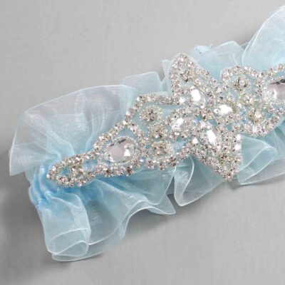 Alice Blue and Light Blue Organza Wedding Garter / Solid Blue Wedding Garters / Lorine # (Light Blue-305-305)-13-A09-Silver