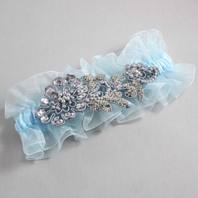 Alice Blue and Gray Wedding Garter / Blue Wedding Garters / Mitzi # (Light Blue-305-305)-13-A10-Gunmetal