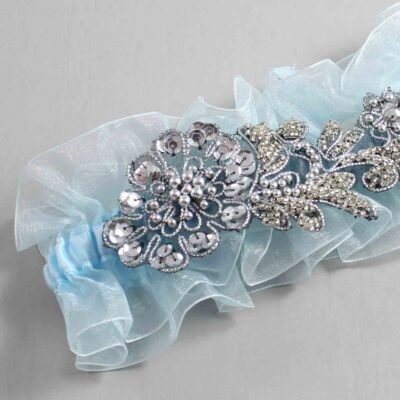 Alice Blue and Gray Wedding Garter / Blue Wedding Garters / Mitzi # (Light Blue-305-305)-13-A10-Gunmetal