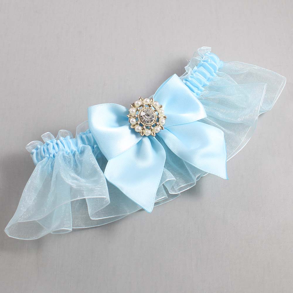 Alice Blue and Light-Blue Organza Wedding Garter / Solid Blue Wedding Garters / Wedding Garter / Custom Wedding Garter / Bridal Garter / Prom Garter / Linda Joyce Couture / Personalized Garter / Personalized Wedding Garter / Personalized Prom Garter