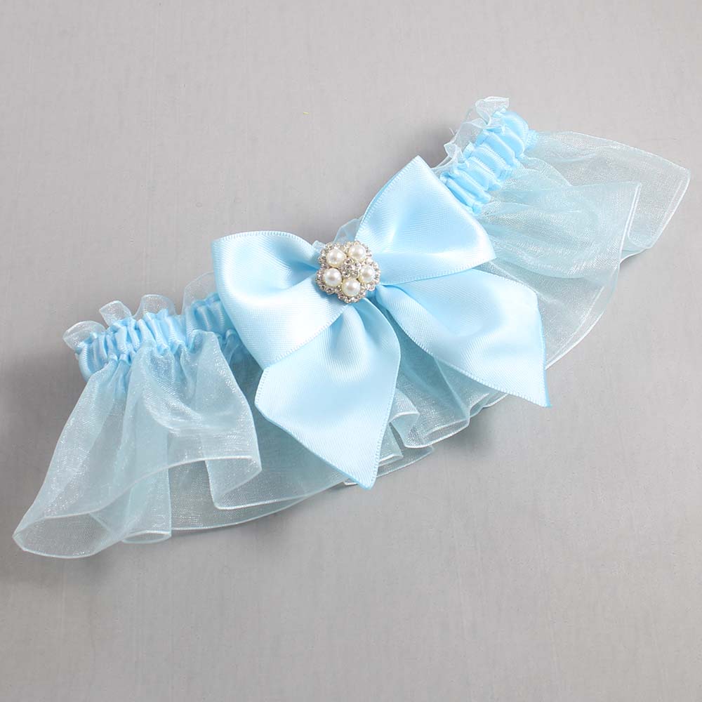Alice Blue and Light-Blue Organza Wedding Garter / Solid Blue Wedding Garters / Wedding Garter / Custom Wedding Garter / Bridal Garter / Prom Garter / Linda Joyce Couture / Personalized Garter / Personalized Wedding Garter / Personalized Prom Garter