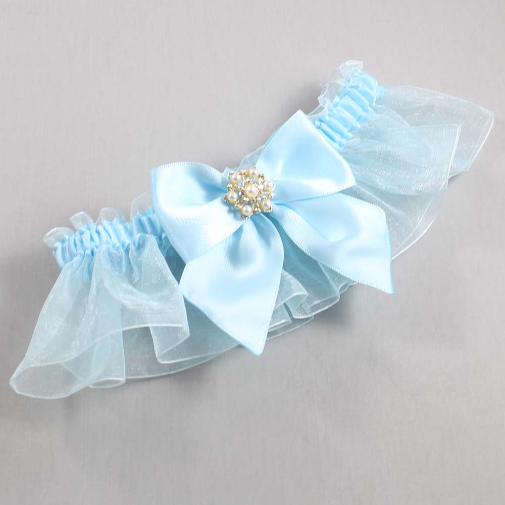 Alice Blue and Light-Blue Organza Wedding Garter / Solid Blue Wedding Garters / Wedding Garter / Custom Wedding Garter / Bridal Garter / Prom Garter / Linda Joyce Couture / Personalized Garter / Personalized Wedding Garter / Personalized Prom Garter