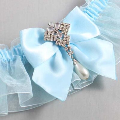 Alice Blue and Light-Blue Organza Wedding Garter / Solid Blue Wedding Garters / Wedding Garter / Custom Wedding Garter / Bridal Garter / Prom Garter / Linda Joyce Couture / Personalized Garter / Personalized Wedding Garter / Personalized Prom Garter
