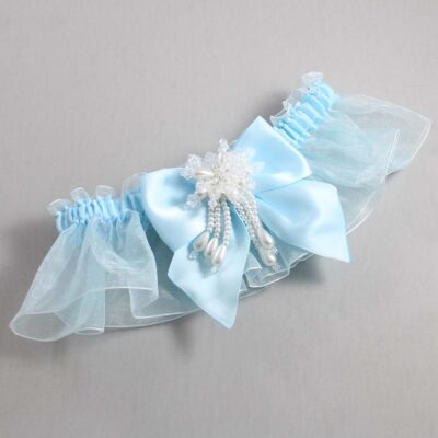 Alice Blue and Light-Blue Organza Wedding Garter / Solid Blue Wedding Garters / Wedding Garter / Custom Wedding Garter / Bridal Garter / Prom Garter / Linda Joyce Couture / Personalized Garter / Personalized Wedding Garter / Personalized Prom Garter