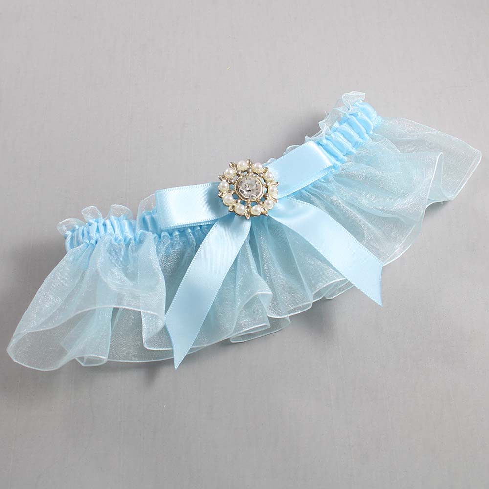 Alice Blue and Light-Blue Organza Wedding Garter / Solid Blue Wedding Garters / Wedding Garter / Custom Wedding Garter / Bridal Garter / Prom Garter / Linda Joyce Couture / Personalized Garter / Personalized Wedding Garter / Personalized Prom Garter