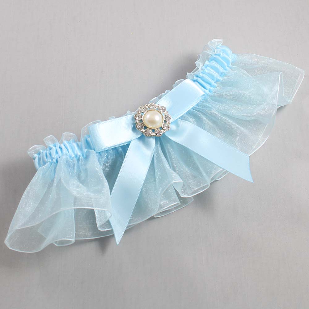 Alice Blue and Light-Blue Organza Wedding Garter / Solid Blue Wedding Garters / Wedding Garter / Custom Wedding Garter / Bridal Garter / Prom Garter / Linda Joyce Couture / Personalized Garter / Personalized Wedding Garter / Personalized Prom Garter