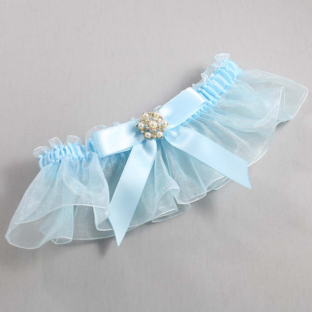 Alice Blue and Light-Blue Organza Wedding Garter / Solid Blue Wedding Garters / Wedding Garter / Custom Wedding Garter / Bridal Garter / Prom Garter / Linda Joyce Couture / Personalized Garter / Personalized Wedding Garter / Personalized Prom Garter