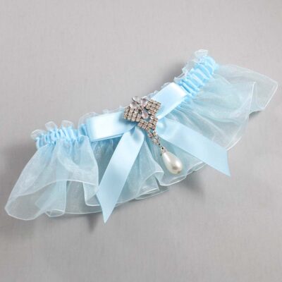 Alice Blue and Light-Blue Organza Wedding Garter / Solid Blue Wedding Garters / Wedding Garter / Custom Wedding Garter / Bridal Garter / Prom Garter / Linda Joyce Couture / Personalized Garter / Personalized Wedding Garter / Personalized Prom Garter