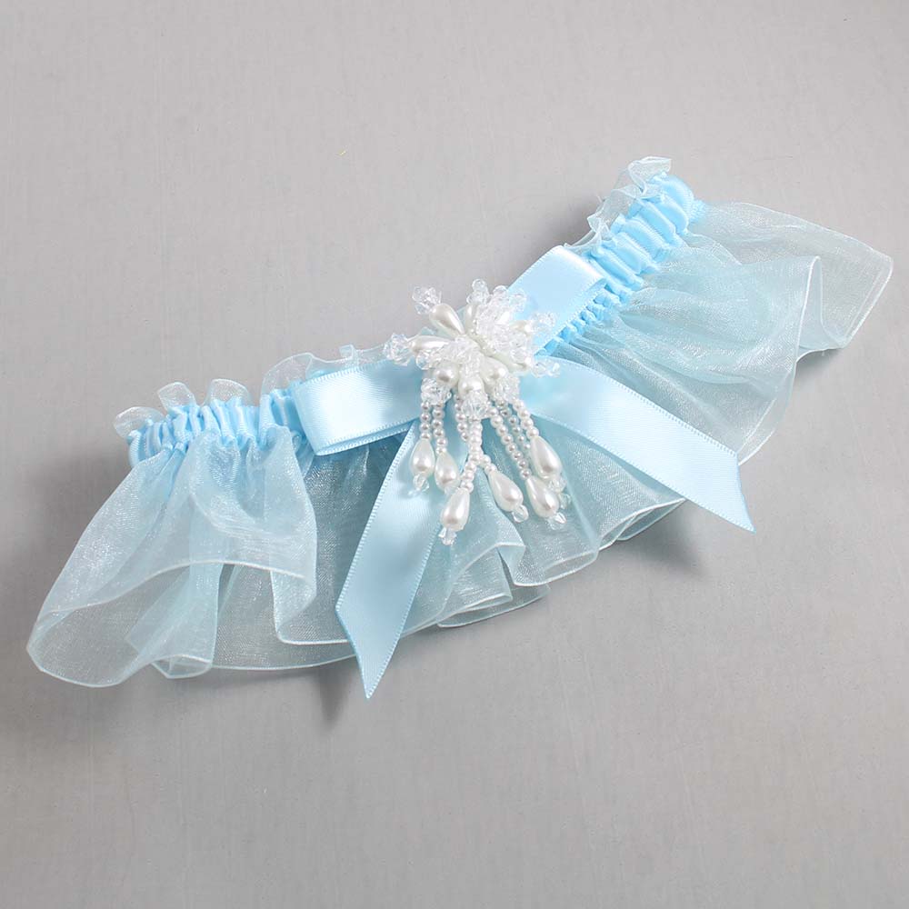 Alice Blue and Light-Blue Organza Wedding Garter / Solid Blue Wedding Garters / Wedding Garter / Custom Wedding Garter / Bridal Garter / Prom Garter / Linda Joyce Couture / Personalized Garter / Personalized Wedding Garter / Personalized Prom Garter