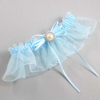 Alice Blue and Light-Blue Organza Wedding Garter / Solid Blue Wedding Garters / Wedding Garter / Custom Wedding Garter / Bridal Garter / Prom Garter / Linda Joyce Couture / Personalized Garter / Personalized Wedding Garter / Personalized Prom Garter