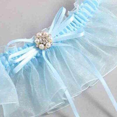 Alice Blue and Light-Blue Organza Wedding Garter / Solid Blue Wedding Garters / Wedding Garter / Custom Wedding Garter / Bridal Garter / Prom Garter / Linda Joyce Couture / Personalized Garter / Personalized Wedding Garter / Personalized Prom Garter