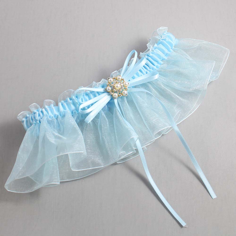 Alice Blue and Light-Blue Organza Wedding Garter / Solid Blue Wedding Garters / Wedding Garter / Custom Wedding Garter / Bridal Garter / Prom Garter / Linda Joyce Couture / Personalized Garter / Personalized Wedding Garter / Personalized Prom Garter