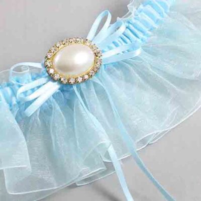 Alice Blue and Light-Blue Organza Wedding Garter / Solid Blue Wedding Garters / Wedding Garter / Custom Wedding Garter / Bridal Garter / Prom Garter / Linda Joyce Couture / Personalized Garter / Personalized Wedding Garter / Personalized Prom Garter