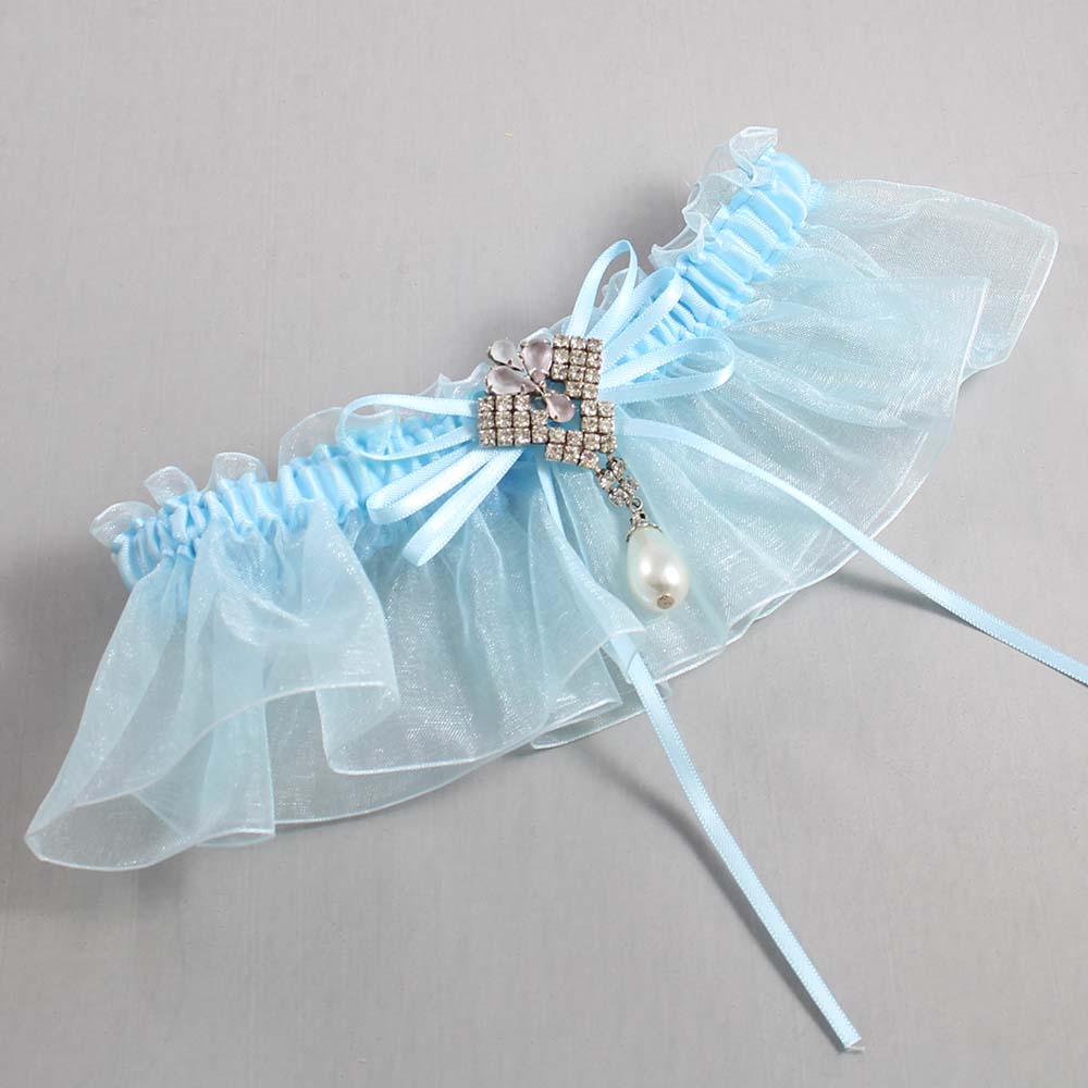 Alice Blue and Light-Blue Organza Wedding Garter / Solid Blue Wedding Garters / Wedding Garter / Custom Wedding Garter / Bridal Garter / Prom Garter / Linda Joyce Couture / Personalized Garter / Personalized Wedding Garter / Personalized Prom Garter