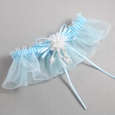 Alice Blue and Light-Blue Organza Wedding Garter / Solid Blue Wedding Garters / Wedding Garter / Custom Wedding Garter / Bridal Garter / Prom Garter / Linda Joyce Couture / Personalized Garter / Personalized Wedding Garter / Personalized Prom Garter