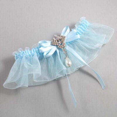 Alice Blue and Light-Blue Organza Wedding Garter / Solid Blue Wedding Garters / Wedding Garter / Custom Wedding Garter / Bridal Garter / Prom Garter / Linda Joyce Couture / Personalized Garter / Personalized Wedding Garter / Personalized Prom Garter