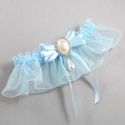 Alice Blue and Light-Blue Organza Wedding Garter / Solid Blue Wedding Garters / Wedding Garter / Custom Wedding Garter / Bridal Garter / Prom Garter / Linda Joyce Couture / Personalized Garter / Personalized Wedding Garter / Personalized Prom Garter