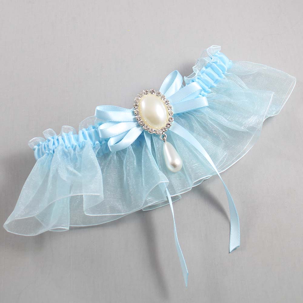 Alice Blue and Light-Blue Organza Wedding Garter / Solid Blue Wedding Garters / Wedding Garter / Custom Wedding Garter / Bridal Garter / Prom Garter / Linda Joyce Couture / Personalized Garter / Personalized Wedding Garter / Personalized Prom Garter