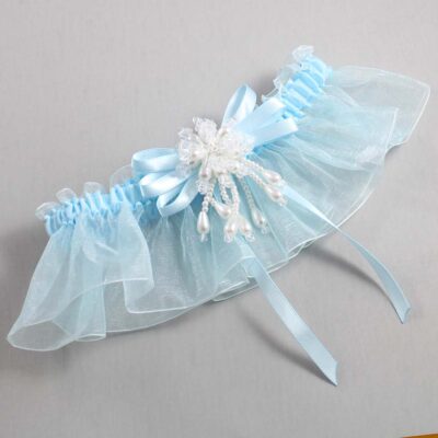 Alice Blue and Light-Blue Organza Wedding Garter / Solid Blue Wedding Garters / Wedding Garter / Custom Wedding Garter / Bridal Garter / Prom Garter / Linda Joyce Couture / Personalized Garter / Personalized Wedding Garter / Personalized Prom Garter