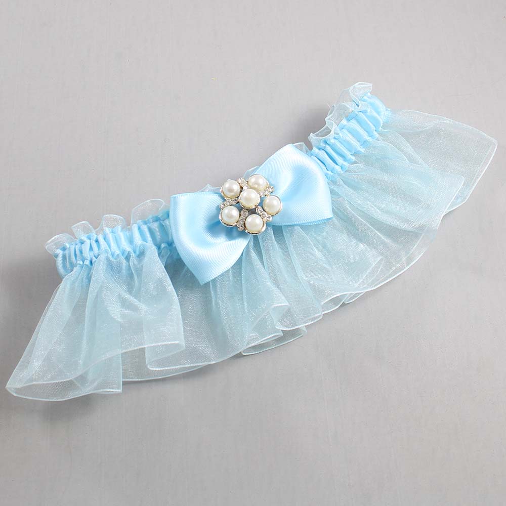 Alice Blue and Light-Blue Organza Wedding Garter / Solid Blue Wedding Garters / Wedding Garter / Custom Wedding Garter / Bridal Garter / Prom Garter / Linda Joyce Couture / Personalized Garter / Personalized Wedding Garter / Personalized Prom Garter