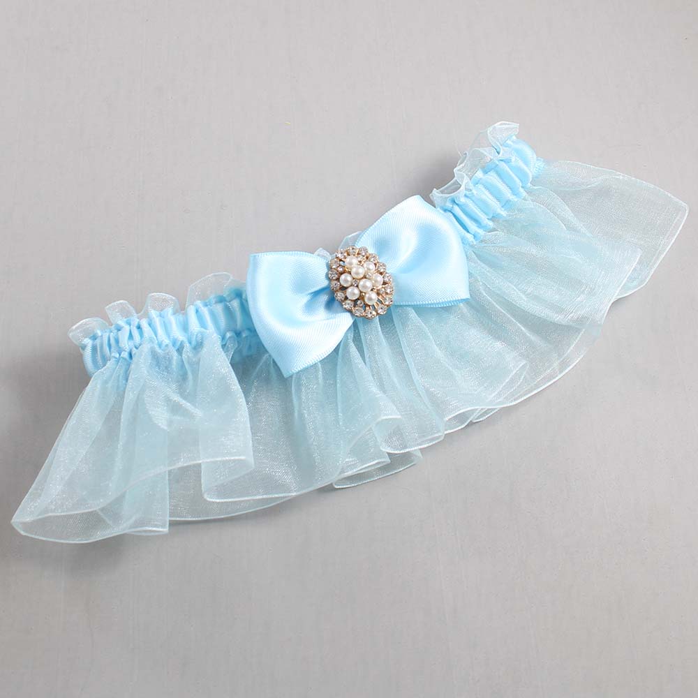 Alice Blue and Light-Blue Organza Wedding Garter / Solid Blue Wedding Garters / Wedding Garter / Custom Wedding Garter / Bridal Garter / Prom Garter / Linda Joyce Couture / Personalized Garter / Personalized Wedding Garter / Personalized Prom Garter