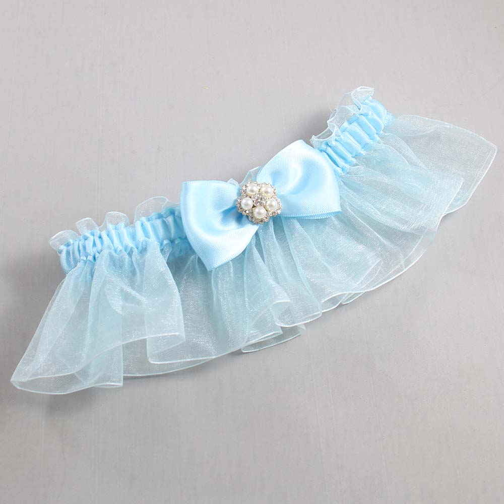 Alice Blue and Light-Blue Organza Wedding Garter / Solid Blue Wedding Garters / Wedding Garter / Custom Wedding Garter / Bridal Garter / Prom Garter / Linda Joyce Couture / Personalized Garter / Personalized Wedding Garter / Personalized Prom Garter