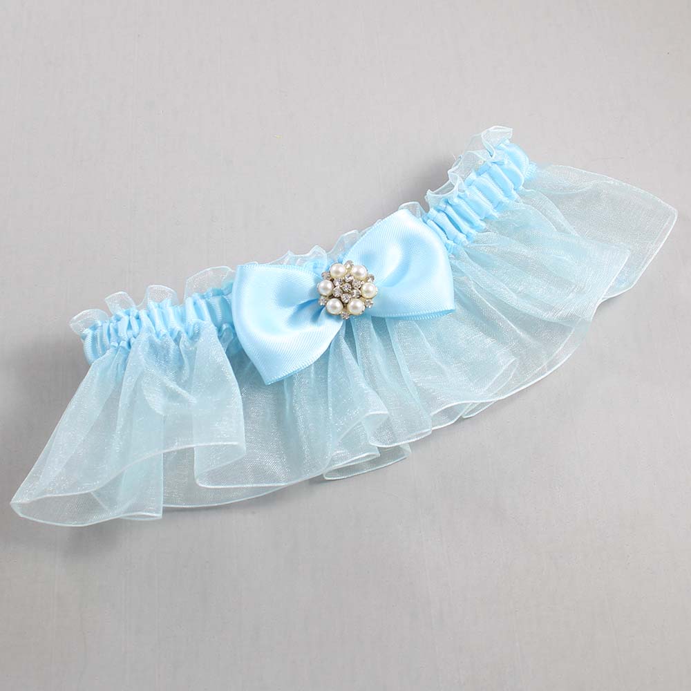 Alice Blue and Light-Blue Organza Wedding Garter / Solid Blue Wedding Garters / Wedding Garter / Custom Wedding Garter / Bridal Garter / Prom Garter / Linda Joyce Couture / Personalized Garter / Personalized Wedding Garter / Personalized Prom Garter