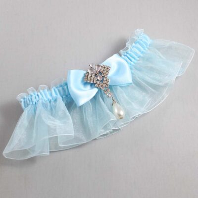 Alice Blue and Light-Blue Organza Wedding Garter / Solid Blue Wedding Garters / Wedding Garter / Custom Wedding Garter / Bridal Garter / Prom Garter / Linda Joyce Couture / Personalized Garter / Personalized Wedding Garter / Personalized Prom Garter